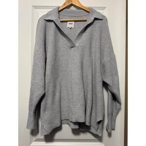 Aerie Waffle Knit Collared Pullover Sweater Grey Large